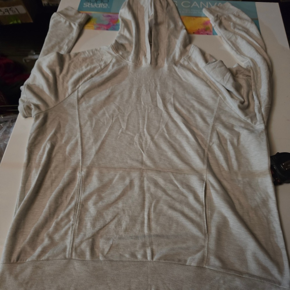 Monrow Mens Light Grey Heather Pullover Hoodie XXL Raglan Sleeve Sweatshirt